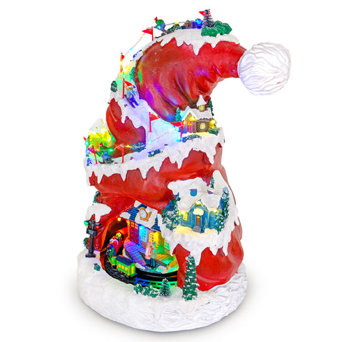 Animated Santa Hat Christmas Music Village with Rotating Train & LED Lights