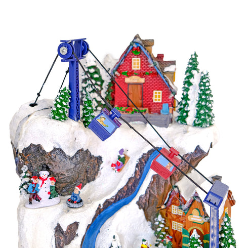 Animated Christmas Mountain Village with Moving Cable Car & Train