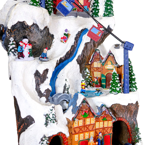 Animated Christmas Mountain Village with Moving Cable Car & Train