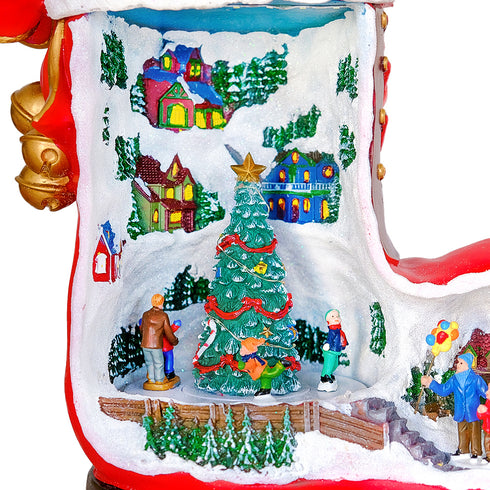 Collectible Design Animated Christmas Boot Village with Rotating Skiers and Flashing Lights
