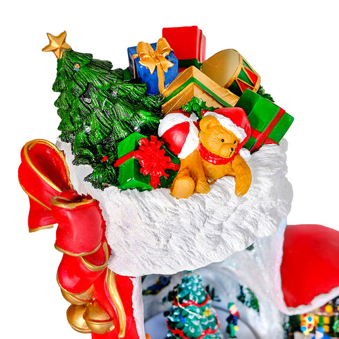 Collectible Design Animated Christmas Boot Village with Rotating Skiers and Flashing Lights