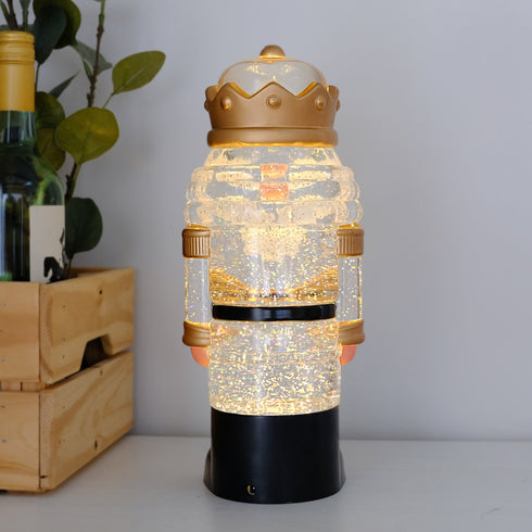 Animated Musical Light-Up Nutcracker Snow Globe Water Lantern with Swirling Glitter