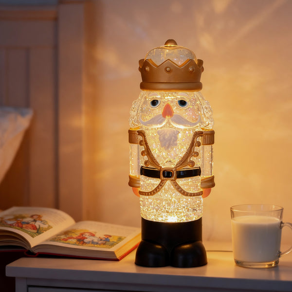 Animated Musical Light-Up Nutcracker Snow Globe Water Lantern with Swirling Glitter