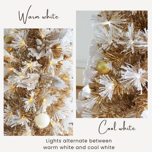 Gold Snow Flocked Fibre Optic Christmas Tree Pre Lit 8 Lighting Modes