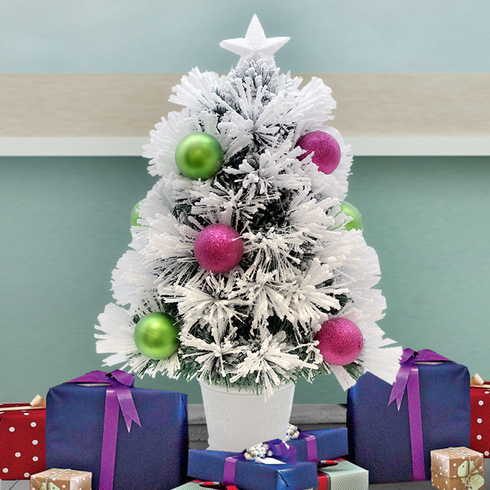 60cm Purple Snowy Christmas Tree in Pot Fibre Optic with Bright LED Lights and Baubles