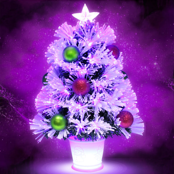 60cm Purple Snowy Christmas Tree in Pot Fibre Optic with Bright LED Lights and Baubles