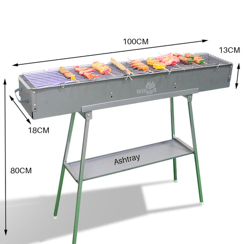 100cm Portable Zinc Iron Alloy Charcoal Hibachi BBQ Grill with Stainless Steel Rack