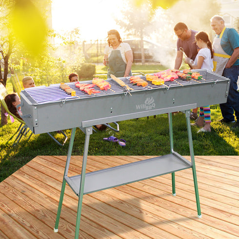 100cm Portable Zinc Iron Alloy Charcoal Hibachi BBQ Grill with Stainless Steel Rack