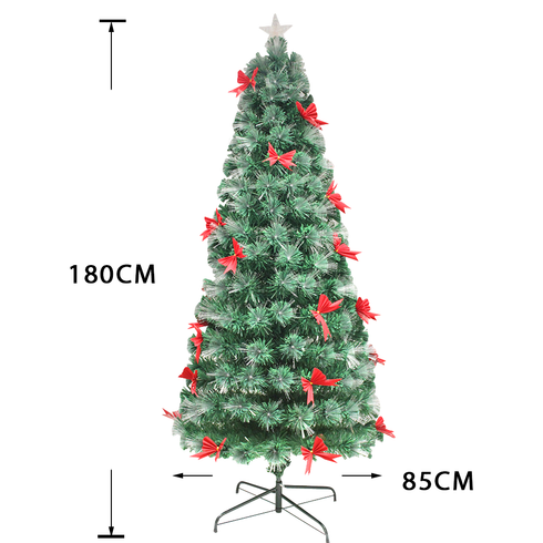 Pre-Lit Fibre Optic Christmas Tree with Red Bows & Colour-Changing LED Lights