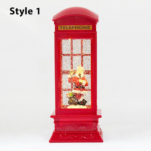 Christmas Telephone Booth Hurricane Led Light Lantern With Swirling Confetti