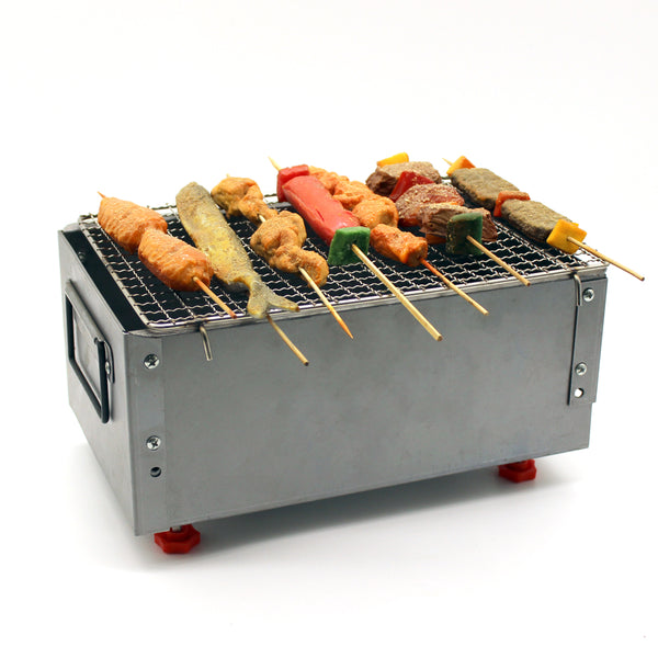 Portable Zinc Iron Alloy Hibachi BBQ Charcoal Grill 30cm with Stainless Steel Rack