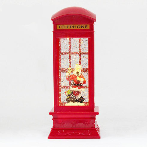 Christmas Telephone Booth Hurricane Led Light Lantern With Swirling Confetti