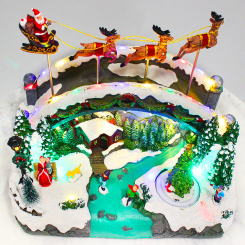 Animated Christmas Village Santa Reindeer Tree Musical LED Light