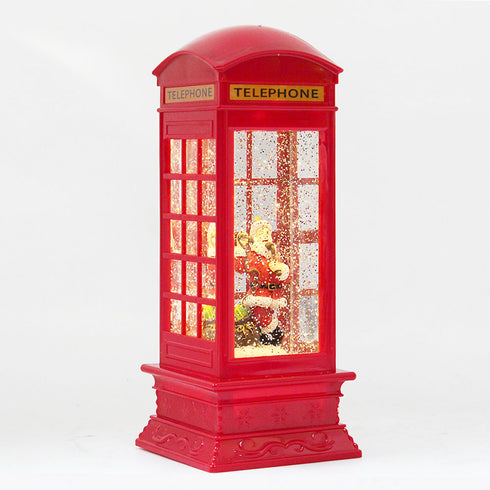 Christmas Telephone Booth Hurricane Led Light Lantern With Swirling Confetti