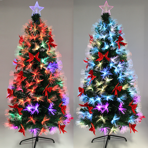 Fibre Optic Christmas Tree with Red Bows & Colour-Changing Lights – Classic Green Pre-Lit Tree