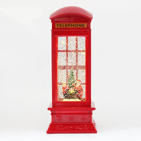 Christmas Telephone Booth Hurricane Led Light Lantern With Swirling Confetti