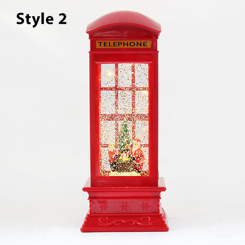 Christmas Telephone Booth Hurricane Led Light Lantern With Swirling Confetti