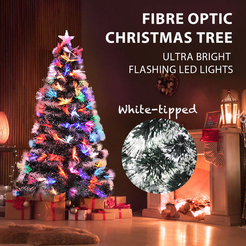 Snowy White-Tipped Christmas Tree Pre-Lit Fibre Optic Multi-color Flashing LED Lights