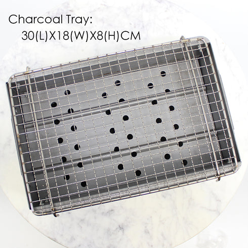 Portable Zinc Iron Alloy Hibachi BBQ Charcoal Grill 30cm with Stainless Steel Rack