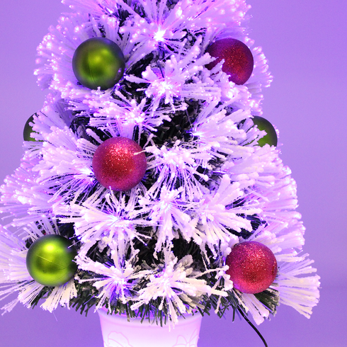 60cm Purple Snowy Christmas Tree in Pot Fibre Optic with Bright LED Lights and Baubles