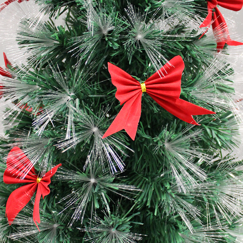 Pre-Lit Fibre Optic Christmas Tree with Red Bows & Colour-Changing LED Lights