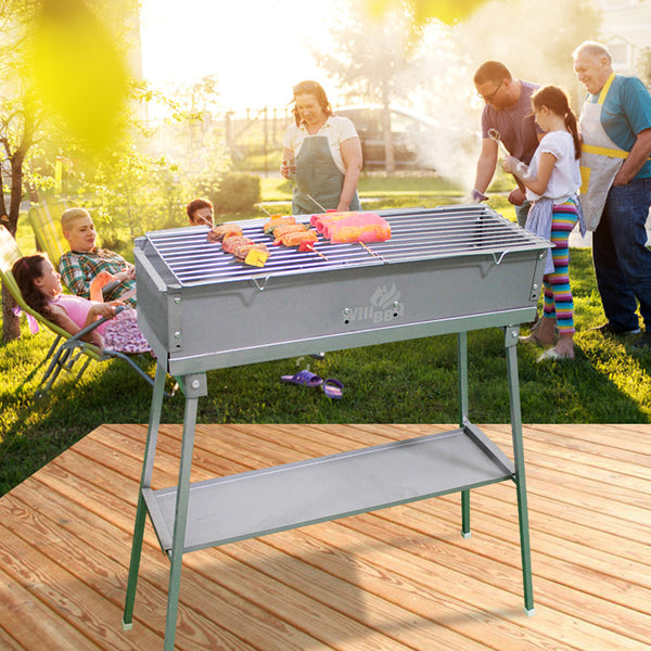 Portable Zinc Iron Alloy 60cm Charcoal Hibachi BBQ Grill with Stainless Steel Rack