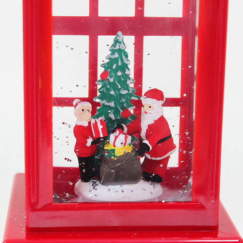 Christmas Telephone Booth Hurricane Led Light Lantern With Swirling Confetti