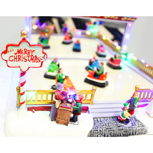 Christmas Village Animated Bumper Cars Moving Musical LED Light Up Decoration