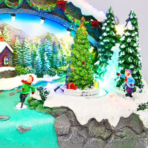 Animated Christmas Village Santa Reindeer Tree Musical LED Light