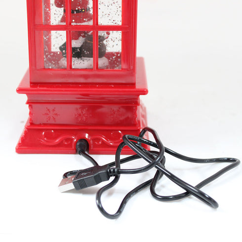 Christmas Telephone Booth Hurricane Led Light Lantern With Swirling Confetti