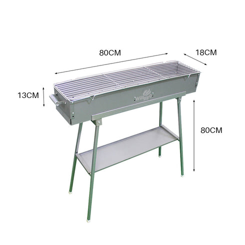 80cm Portable Zinc Iron Alloy Charcoal Hibachi BBQ Grill with Stainless Steel Rack