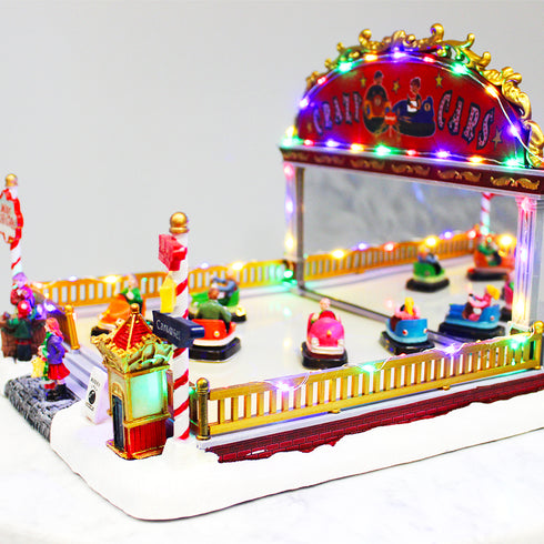 Christmas Village Animated Bumper Cars Moving Musical LED Light Up Decoration