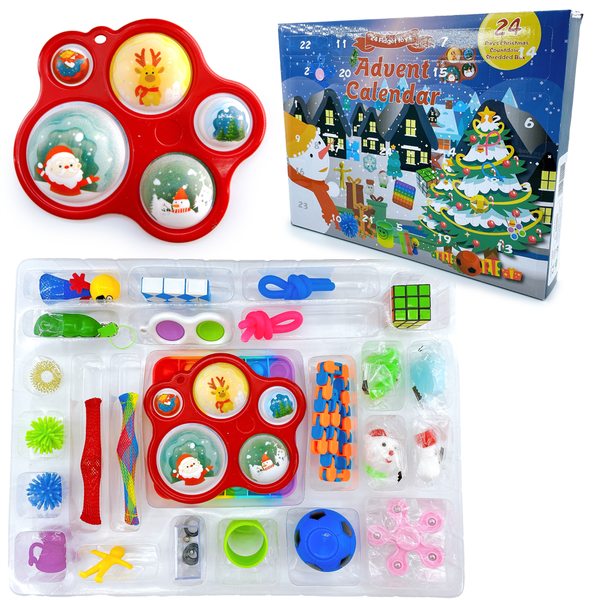 Christmas Advent Calendar 25 Piece Fidget Sensory Pop Toys 24 Days Countdown Gift Box