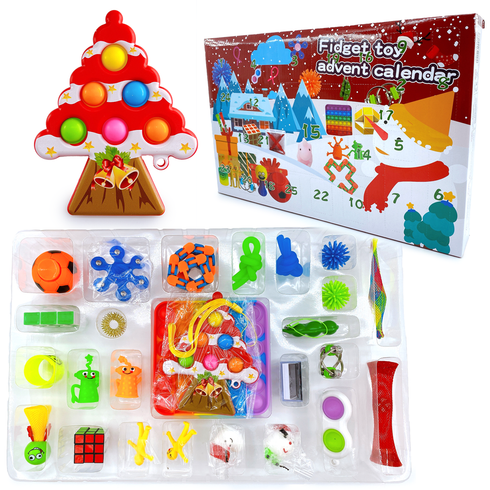 Christmas Advent Calendar 26 Piece Fidget Sensory Pop Toys 25 Days Countdown Gift Box