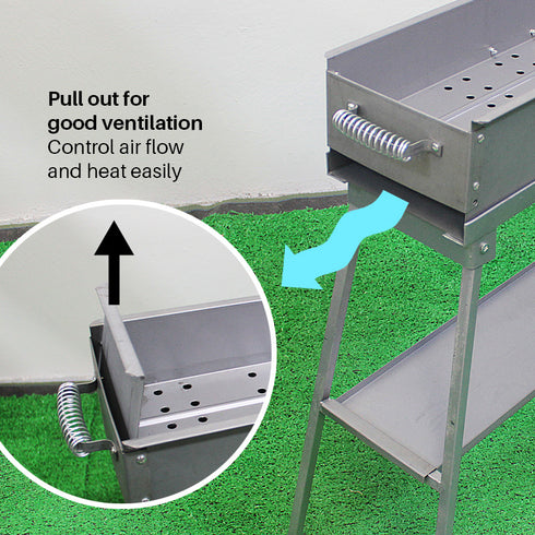 80cm Portable Zinc Iron Alloy Charcoal Hibachi BBQ Grill with Stainless Steel Rack