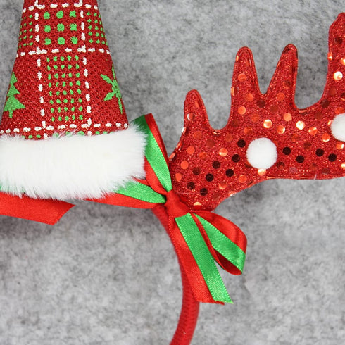 Christmas Headband Red Reindeer Antler With Pom Poms