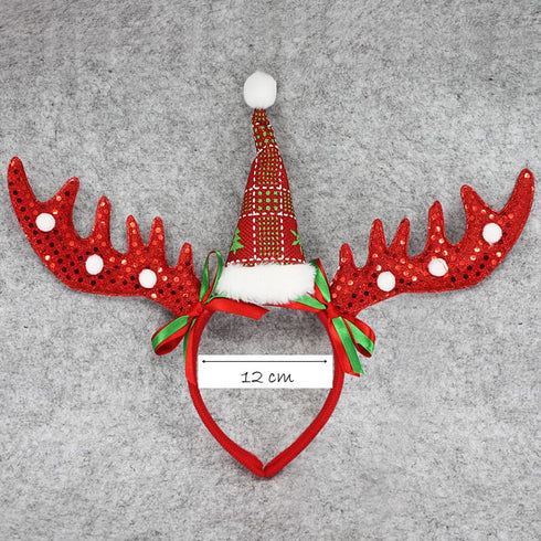Christmas Headband Red Reindeer Antler With Pom Poms