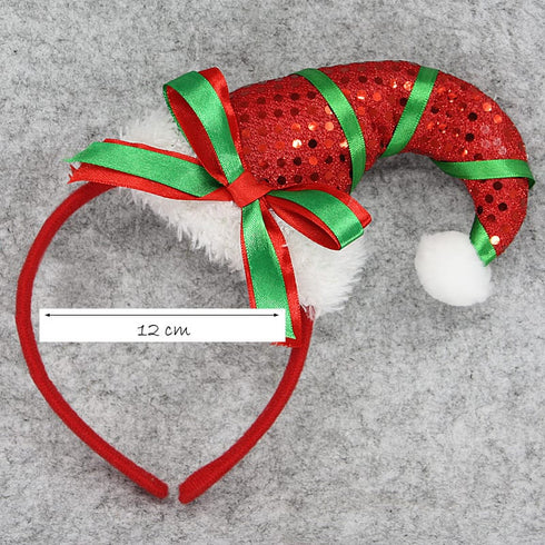 Christmas Headband Santa Hat With Elf Green Ribbon