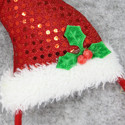 Christmas Headband Red Sequin Santa Hat With Holly