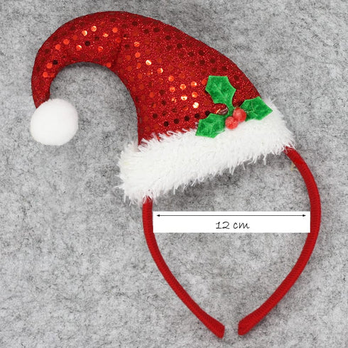 Christmas Headband Red Sequin Santa Hat With Holly