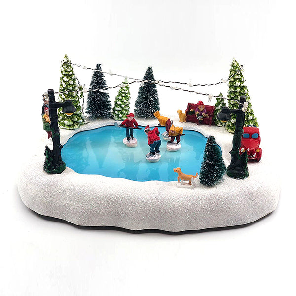 Christmas Village Animated LED Musical Pond Hockey