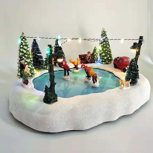 Christmas Village Animated LED Musical Pond Hockey