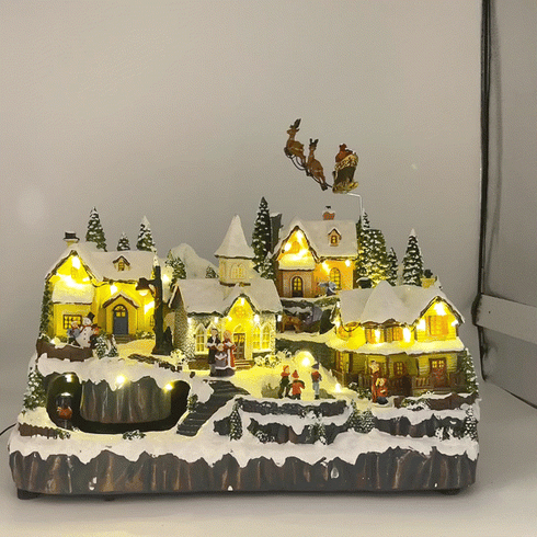 Large Christmas Village Winter Scene with Reindeer Sleigh, Santa Train, and Skaters