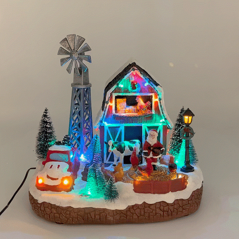 Christmas Village Santa's Farm Animated Winter Scene with Red Car and Farm Animals
