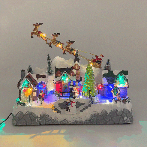 Christmas Snowy Hillside Village with Reindeer and Animated Musical Winter Scene