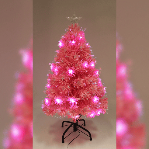 Pink Christmas Fibre Optic Tree Star Decor 8-Mode Ultra-Bright Lights