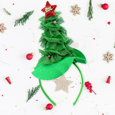Christmas Headband Green Christmas Tree With Star and Beads