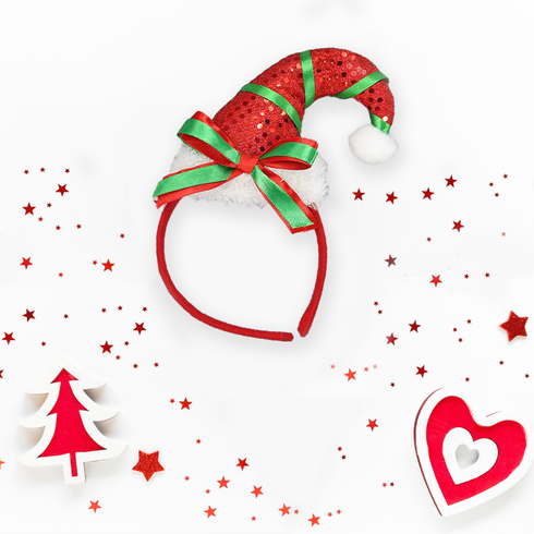 Christmas Headband Santa Hat With Elf Green Ribbon