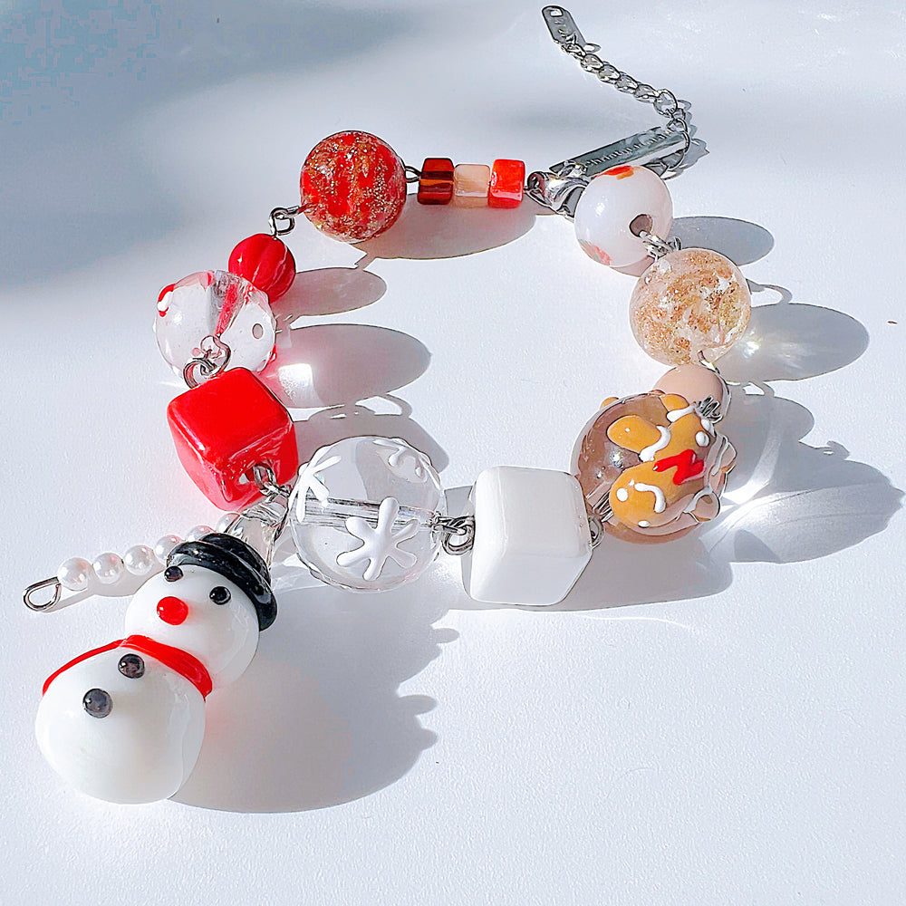 Christmas Snowman Jewelry Handmade Charm Bracelet with Murano Glass Ge