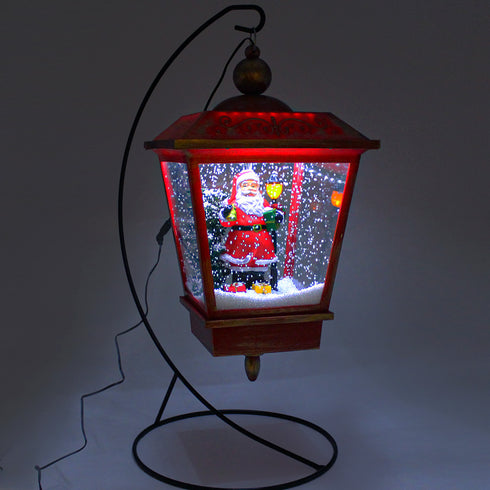 Musical Christmas Snowing Red Lamp with Santa Village Scene